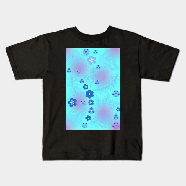 Light Blue leaves and flowers pattern Kids T-Shirt by PedaDesign